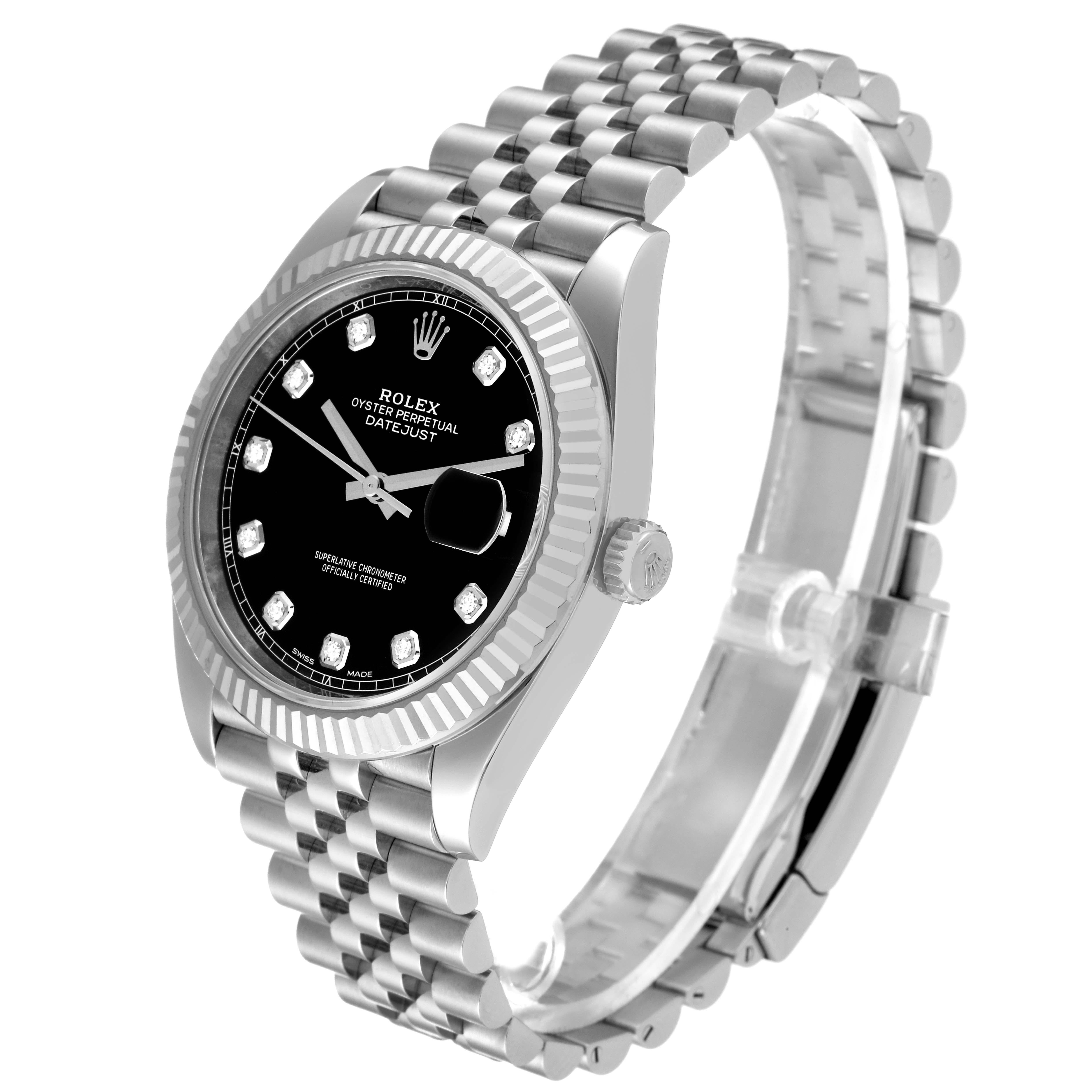 Men's Rolex Datejust 41 Steel White Gold Black Diamond Dial Mens Watch 126334