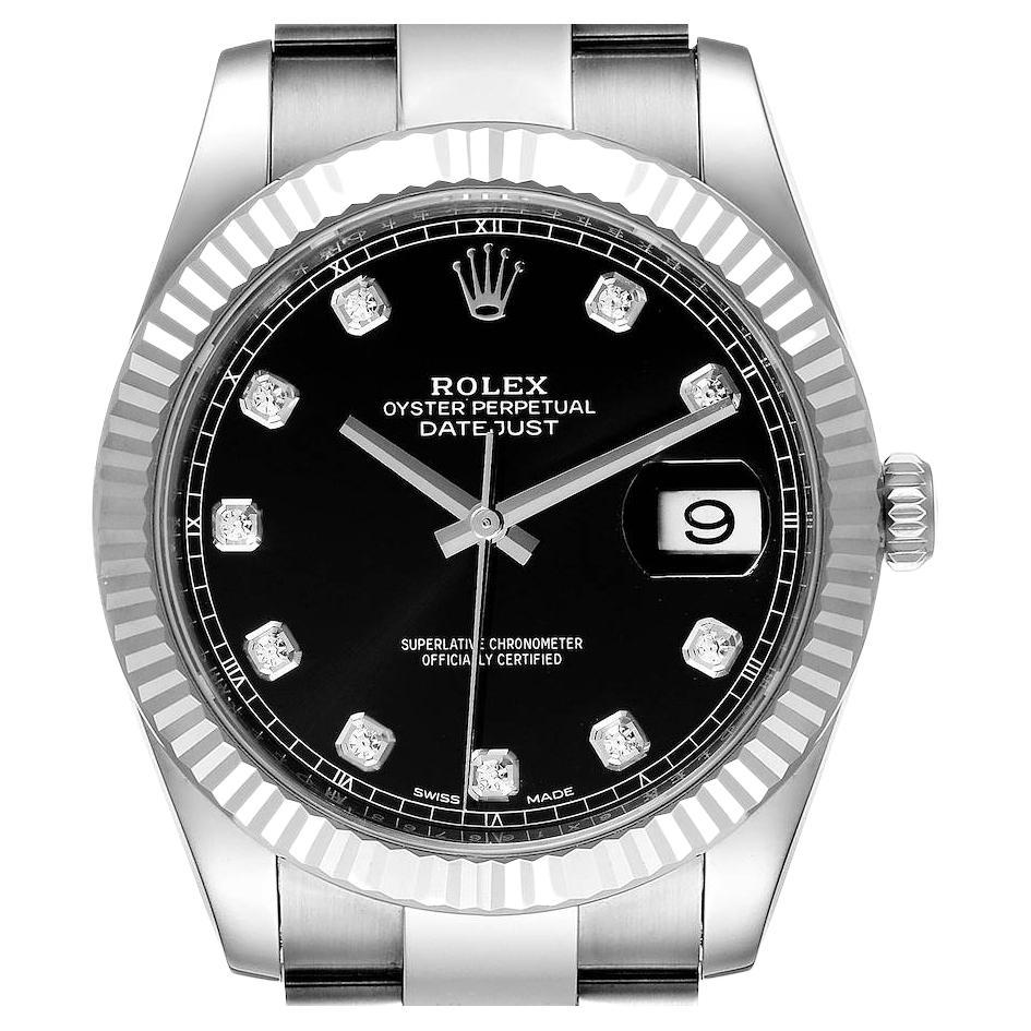 Rolex Datejust 41 Steel White Gold Black Diamond Dial Mens Watch 126334