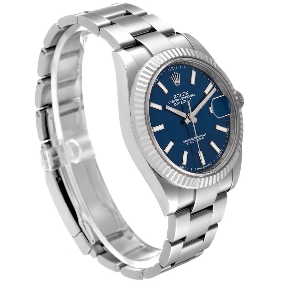 Rolex Datejust 41 Steel White Gold Blue Dial Mens Watch 126334 Box Card In Excellent Condition For Sale In Atlanta, GA