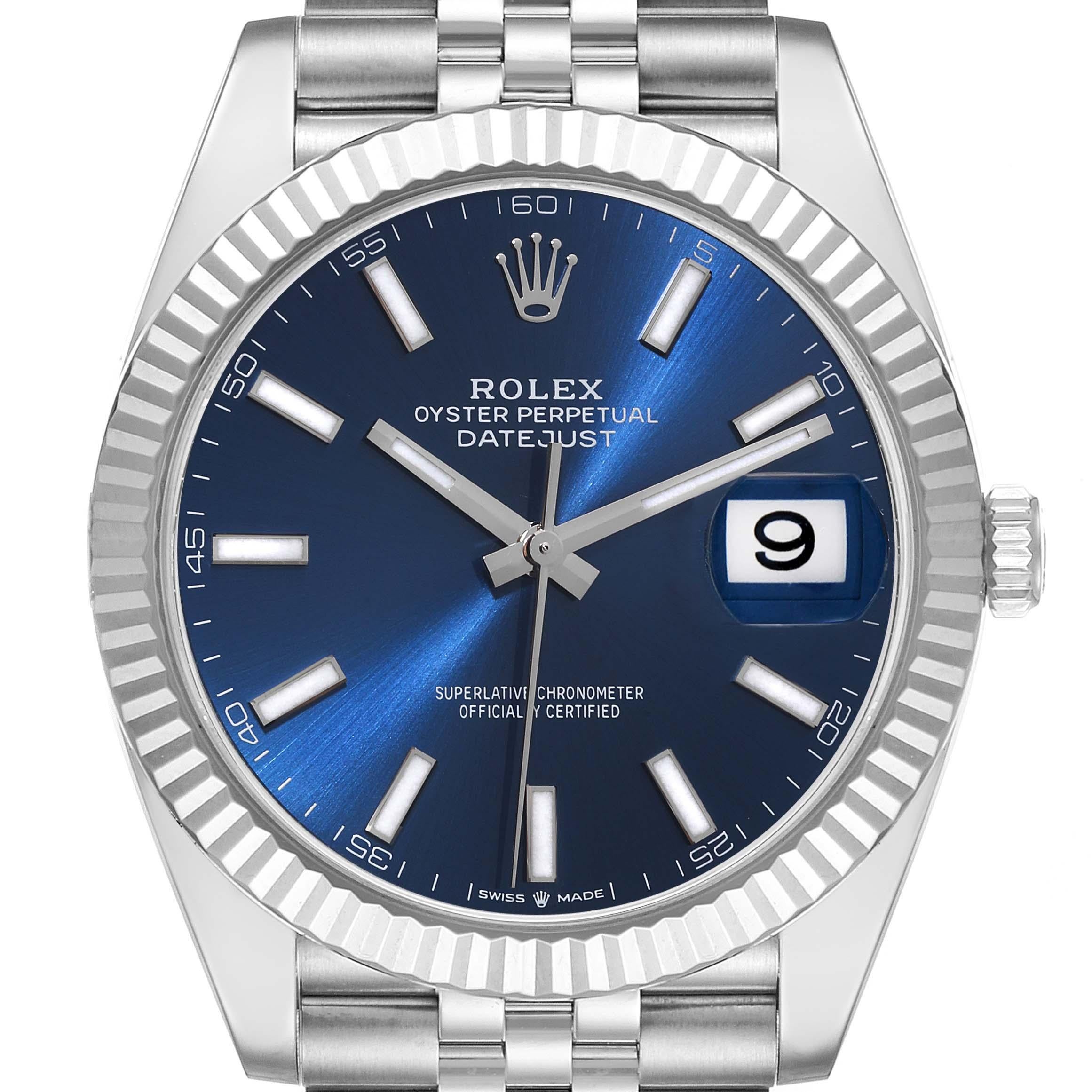 Rolex Datejust 41 Steel White Gold Blue Dial Mens Watch 126334 Box Card In Excellent Condition In Atlanta, GA