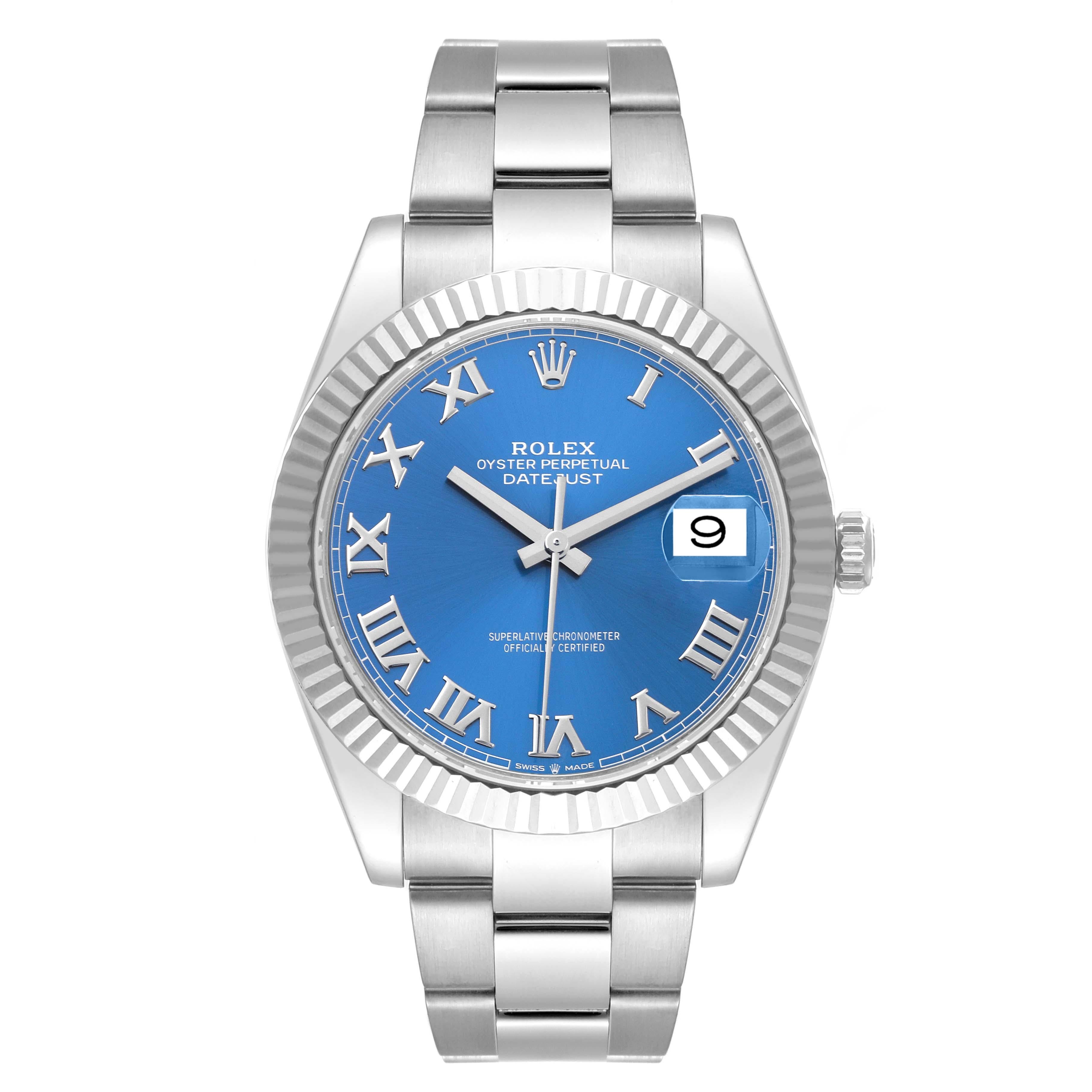 Men's Rolex Datejust 41 Steel White Gold Blue Dial Mens Watch 126334 Box Card For Sale