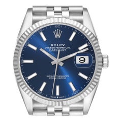 Rolex Datejust 41 Steel White Gold Blue Dial Mens Watch 126334 Box Card