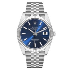 Rolex Datejust 41 Steel White Gold Blue Dial Mens Watch 126334 Box Card