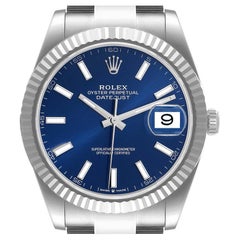 Rolex Datejust 41 Acciaio Oro Bianco Quadrante Blu Orologio Uomo 126334 Scheda Scatola