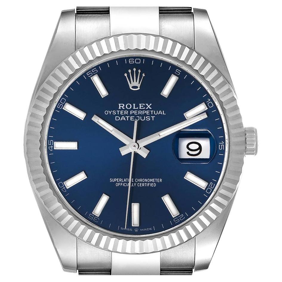 Rolex Datejust 41 Steel White Gold Blue Dial Mens Watch 126334 Box Card For Sale