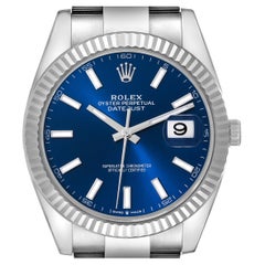 Rolex Datejust 41 Steel White Gold Blue Dial Mens Watch 126334 Box Card