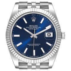 Rolex Datejust 41 Herrenuhr aus Stahl Weißgold mit blauem Zifferblatt 126334 ungetragen