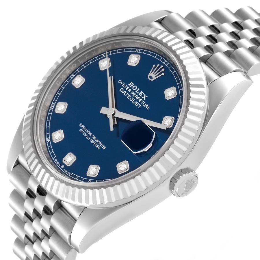 Rolex Datejust 41 Steel White Gold Blue Diamond Dial Mens Watch 126334 In Excellent Condition In Atlanta, GA