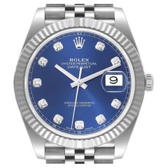 Rolex Datejust 41 Steel White Gold Blue Diamond Dial Mens Watch 126334