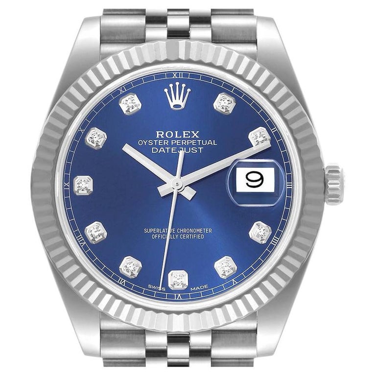 Rolex Datejust 41 Steel White Gold Blue Diamond Dial Mens Watch 126334 ...
