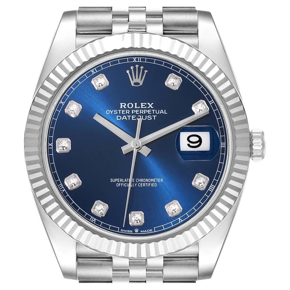 Rolex Datejust 41 Steel White Gold Blue Diamond Dial Mens Watch 126334