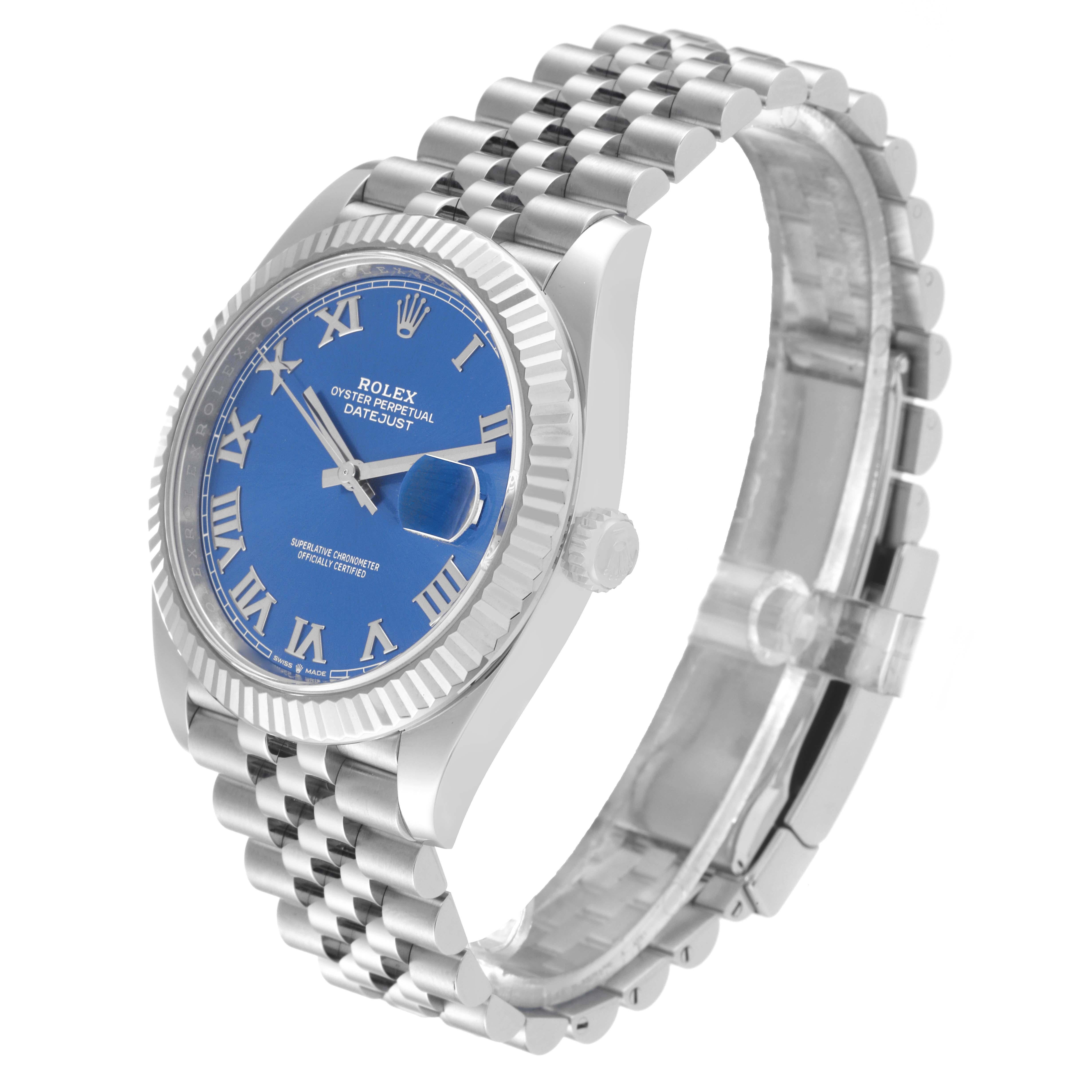 Men's Rolex Datejust 41 Steel White Gold Blue Roman Dial Mens Watch 126334 Box Card