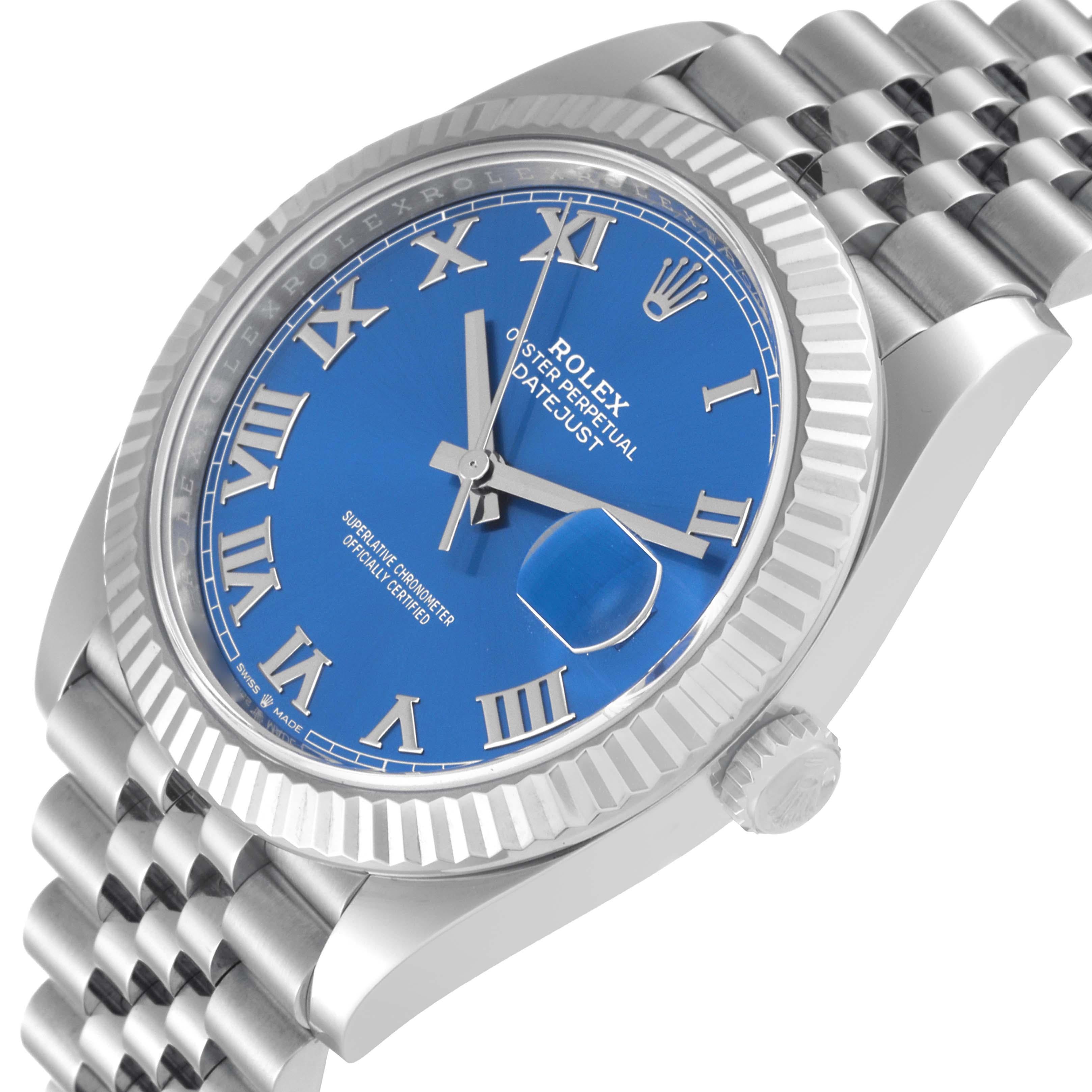 Men's Rolex Datejust 41 Steel White Gold Blue Roman Dial Mens Watch 126334 Box Card