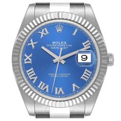 Rolex Datejust 41 Steel White Gold Blue Roman Dial Mens Watch 126334 Box Card