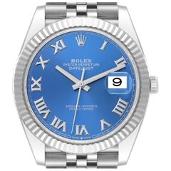 Rolex Datejust 41 Steel White Gold Blue Roman Dial Mens Watch 126334 Box Card