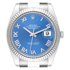 Rolex Datejust 41 Steel White Gold Blue Roman Dial Mens Watch 126334 Box Card