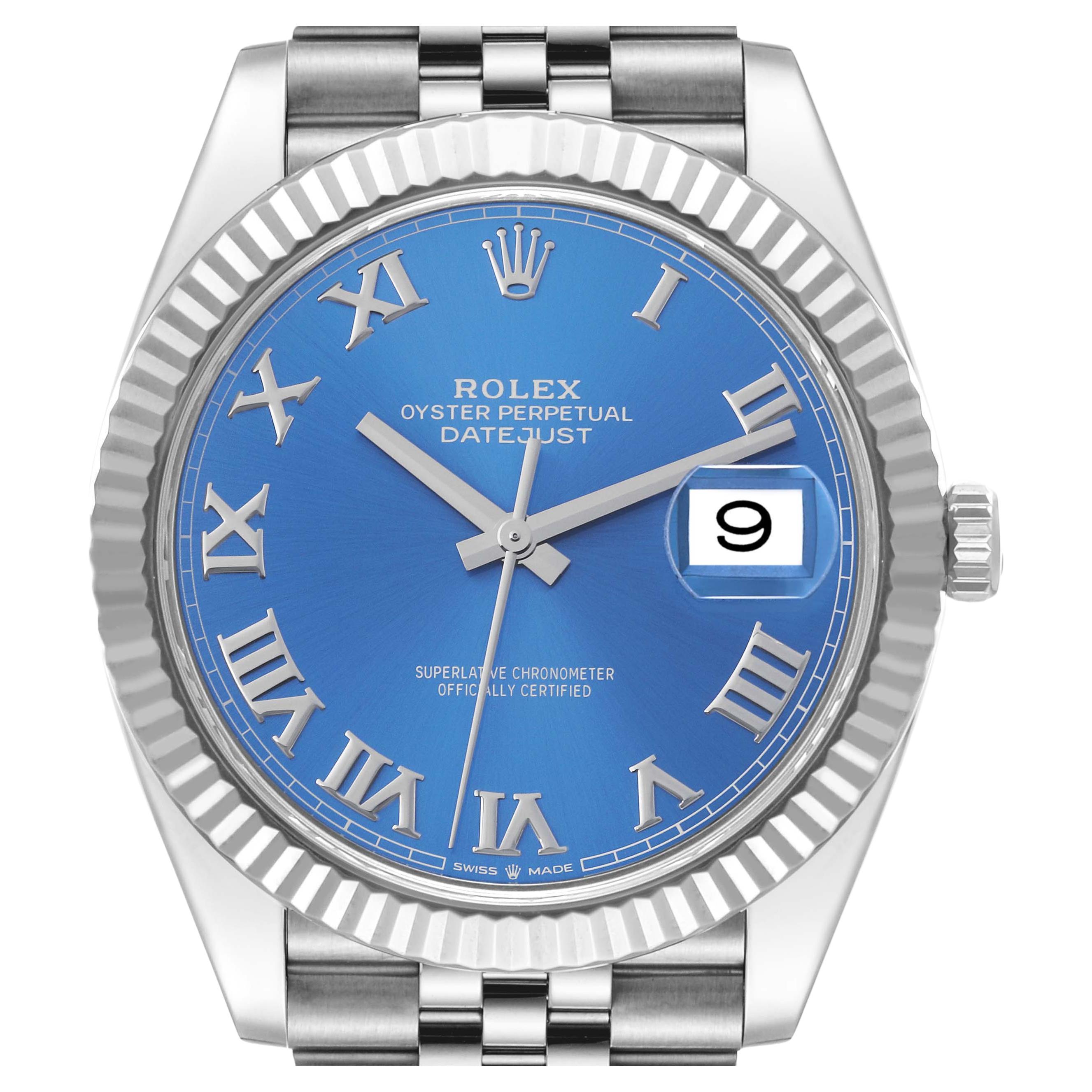 Rolex Datejust 41 Steel White Gold Blue Roman Dial Mens Watch 126334 Box Card