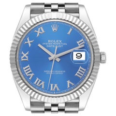 Rolex Datejust 41 Steel White Gold Blue Roman Dial Mens Watch 126334 Box Card