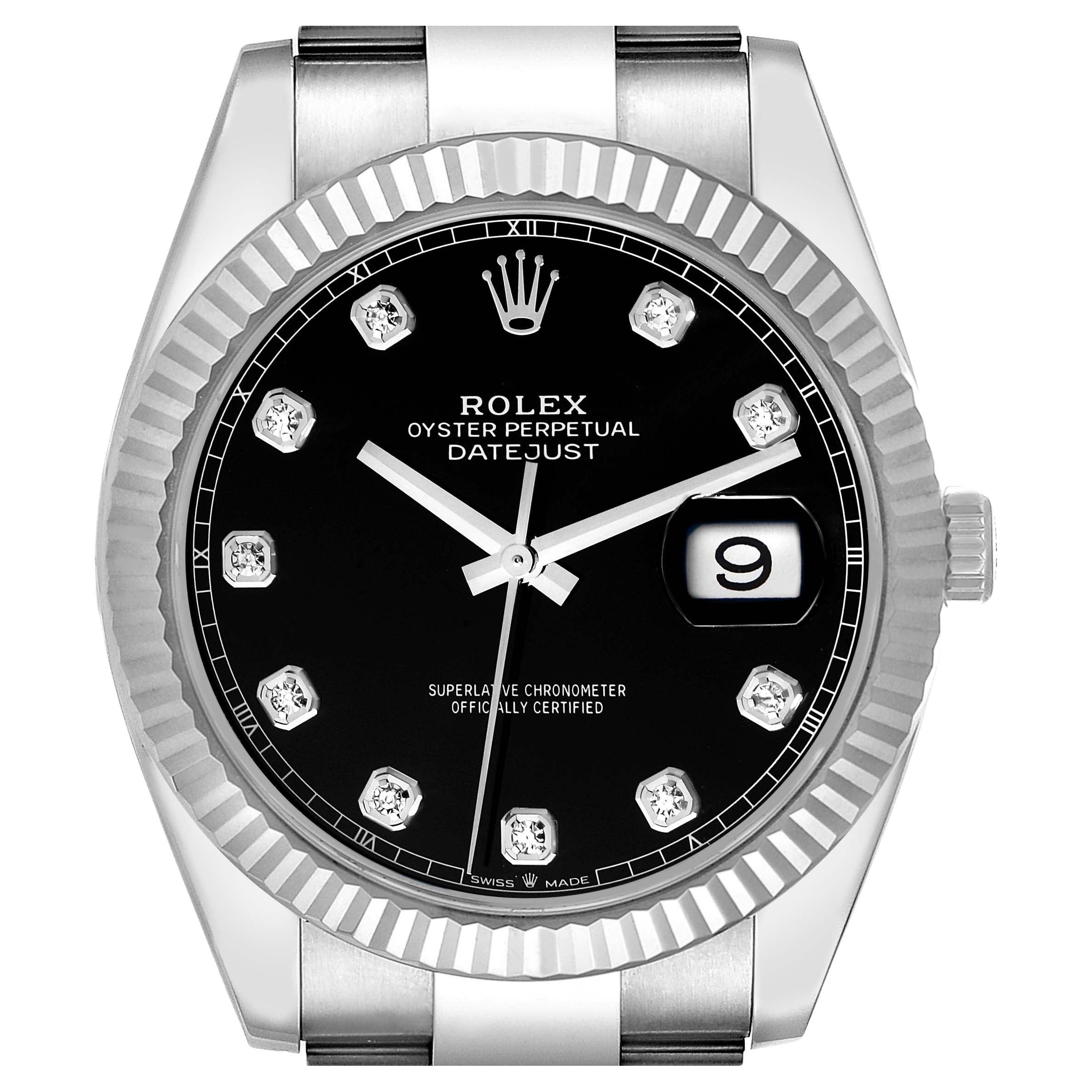 Rolex Datejust 41 Steel White Gold Diamond Dial Mens Watch 126334 Box Card