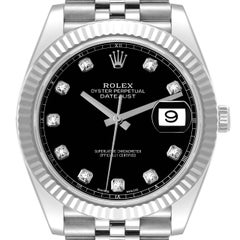 Rolex Datejust 41 Steel White Gold Diamond Dial Mens Watch 126334 Box Card