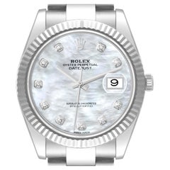 Rolex Datejust 41 Steel White Gold Diamond Dial Mens Watch 126334 Box Card