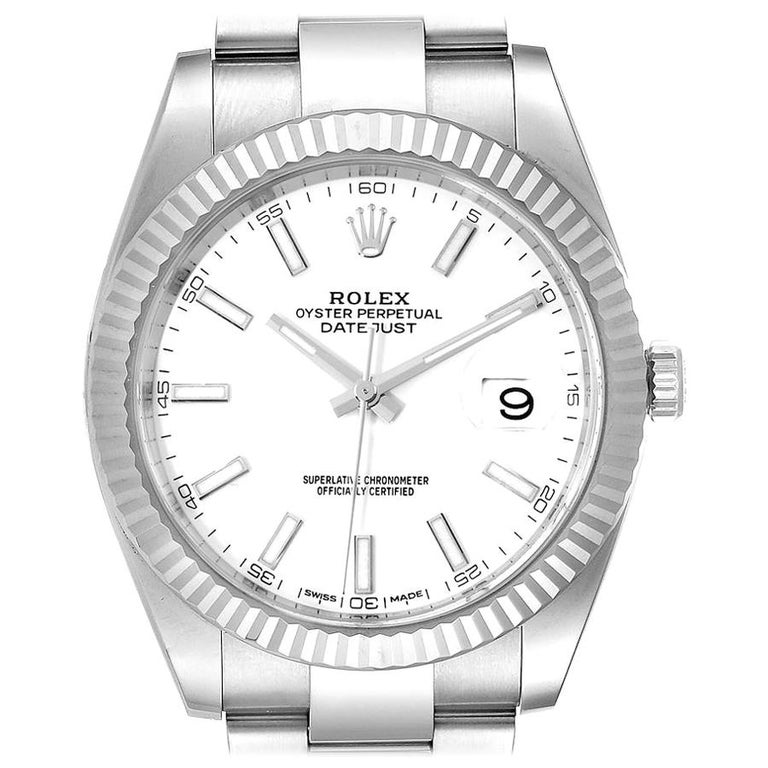 Rolex Datejust 41 Steel White Gold Fluted Bezel Men's Watch 126334 Box ...