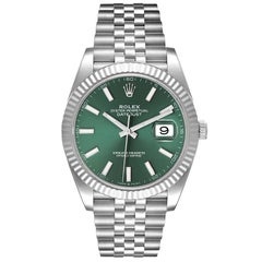 Rolex Datejust 41 Steel White Gold Green Dial Mens Watch 126334 Unworn