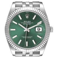 Rolex Datejust 41 Steel White Gold Green Dial Mens Watch 126334 Unworn