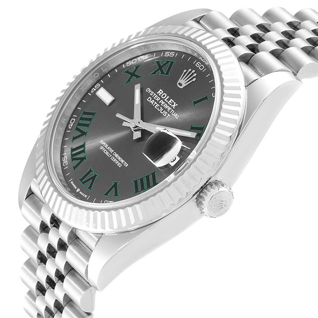 Rolex Datejust 41 Steel White Gold Green Numerals Men's Watch 126334 For Sale 2