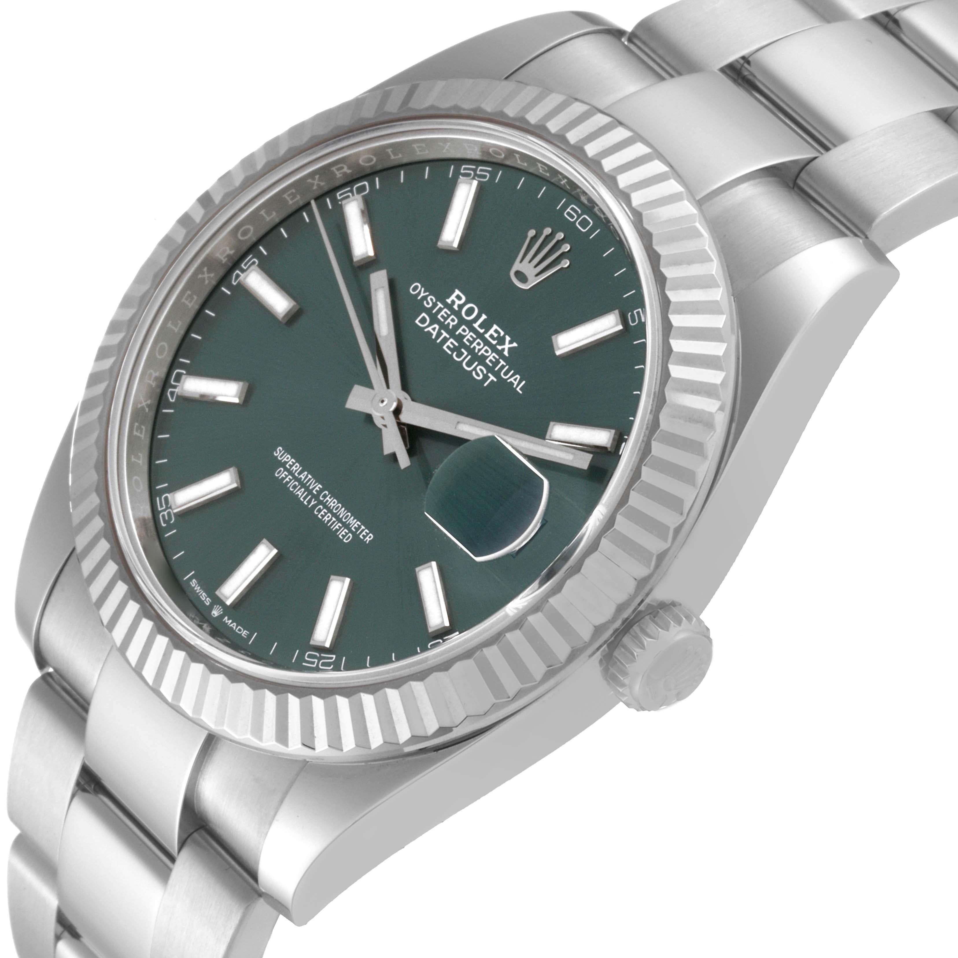 Rolex Datejust 41 Steel White Gold Mint Green Dial Mens Watch 126334 Box Card 4