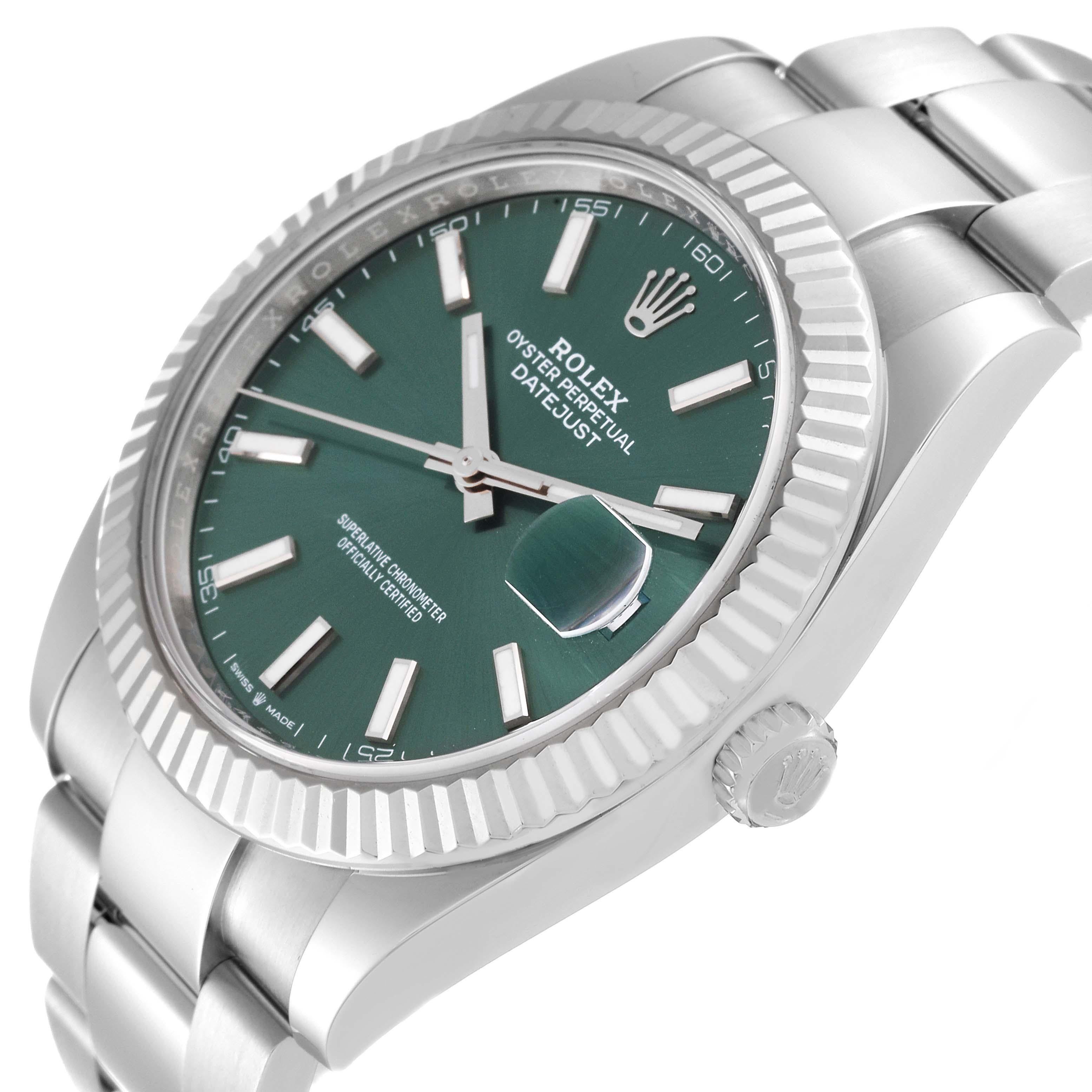 Rolex Datejust 41 Steel White Gold Mint Green Dial Mens Watch 126334 For Sale 1