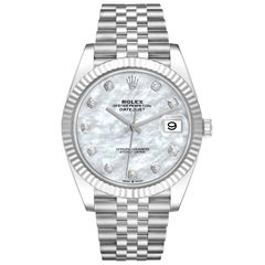 Rolex Datejust 41 Steel White Gold MOP Diamond Dial Mens Watch 126334 Box Card