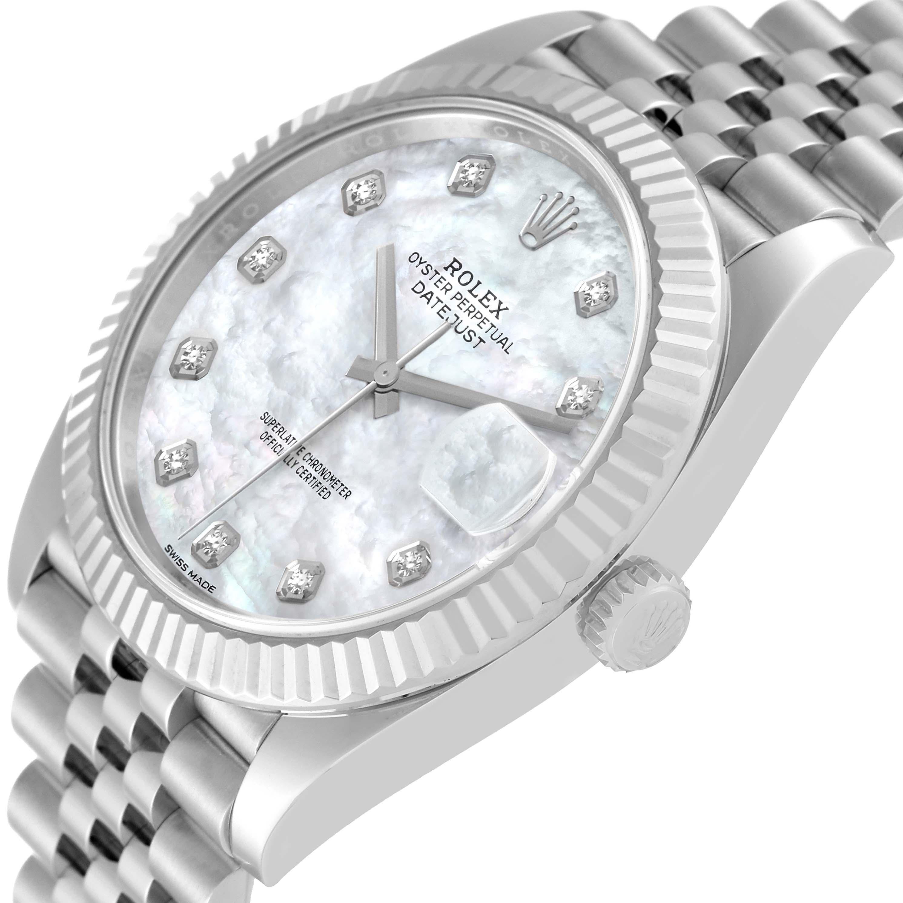 Men's Rolex Datejust 41 Steel White Gold MOP Diamond Dial Mens Watch 126334 Box Card