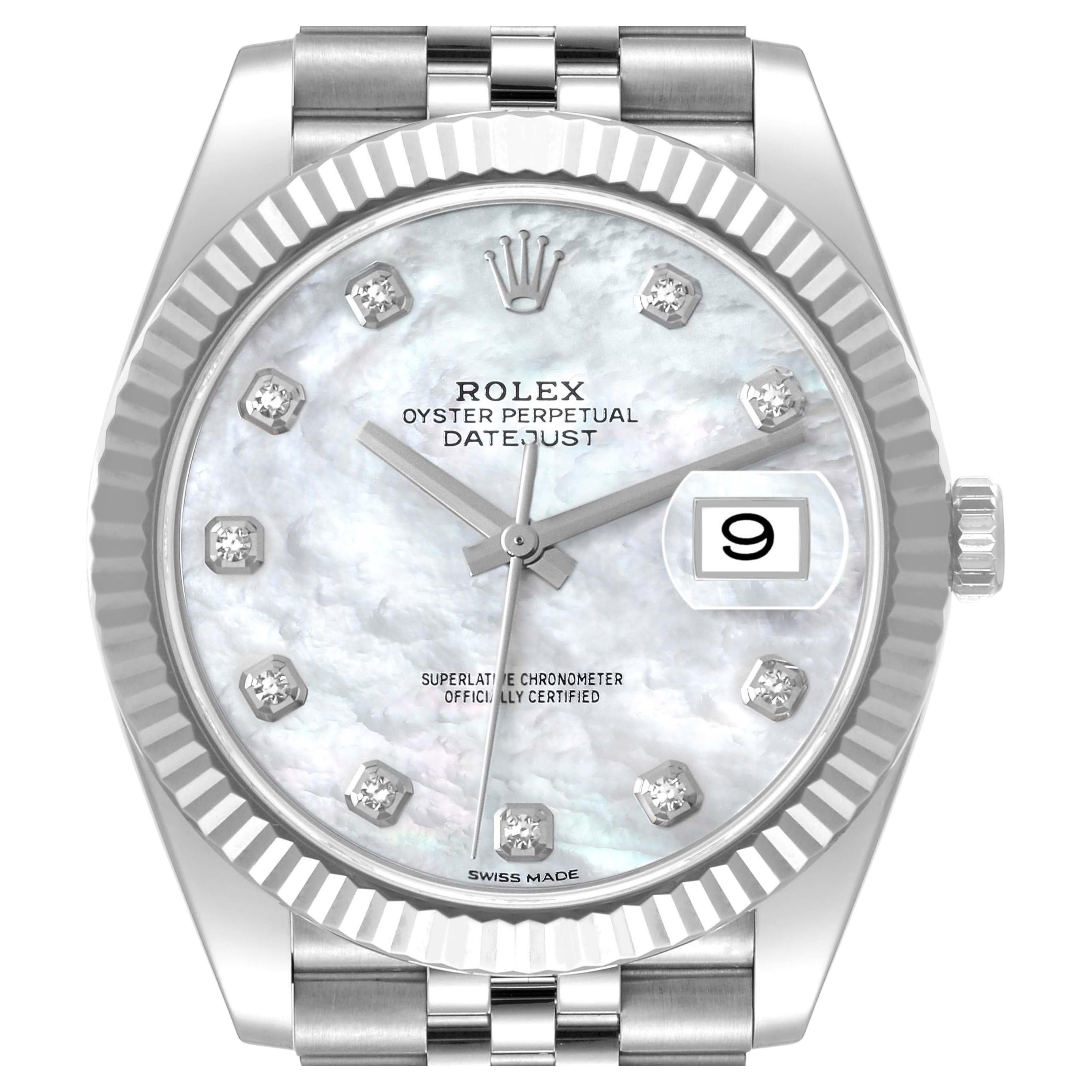 Rolex Datejust 41 Acero Oro Blanco MOP Esfera Diamante Reloj Caballero 126334 Caja Tarjeta