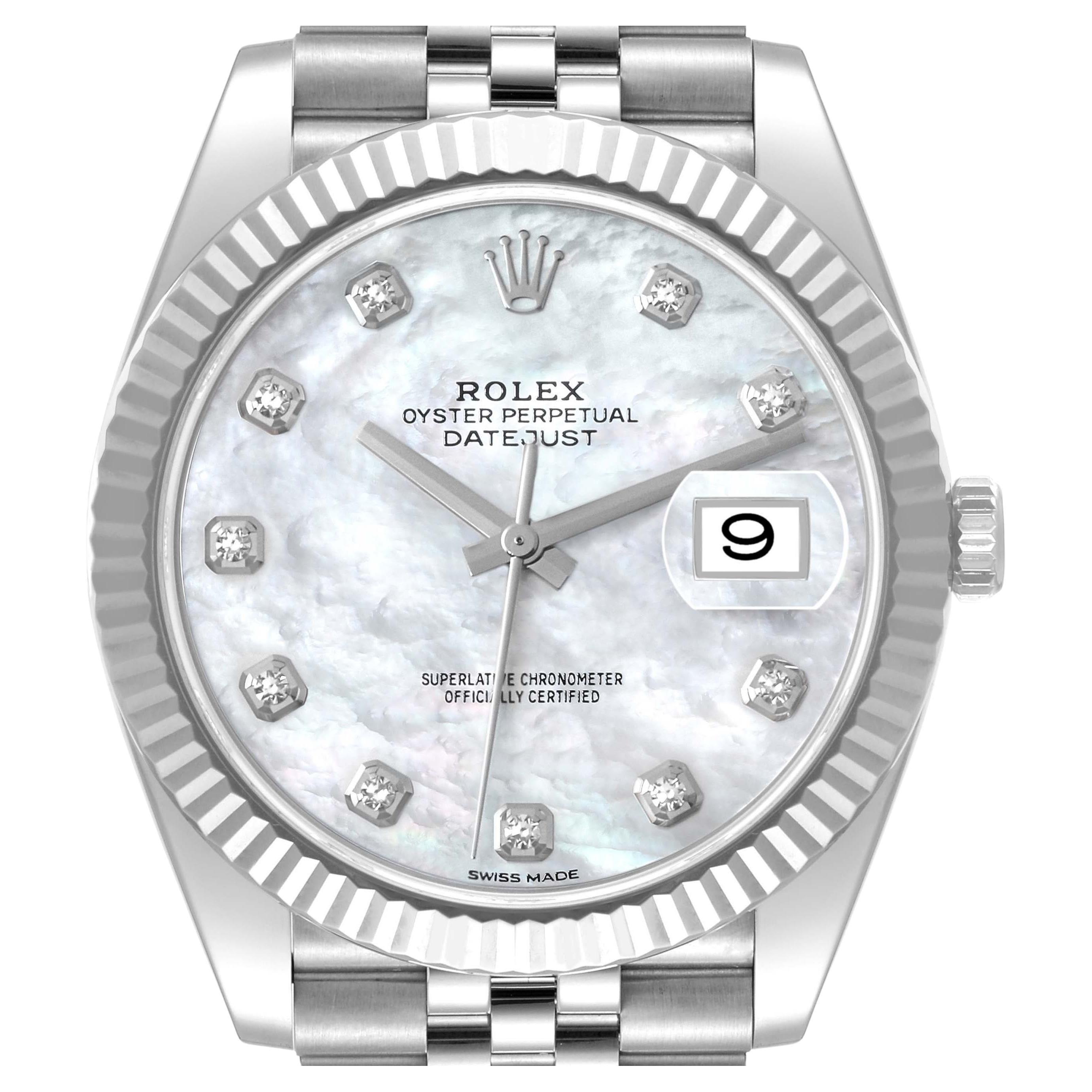 Rolex Datejust 41 Steel White Gold MOP Diamond Dial Mens Watch 126334 Box Card