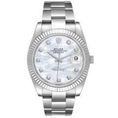 Montre pour homme Datejust 41 en acier et or blanc avec diamants MOP 126334, avec carte bote