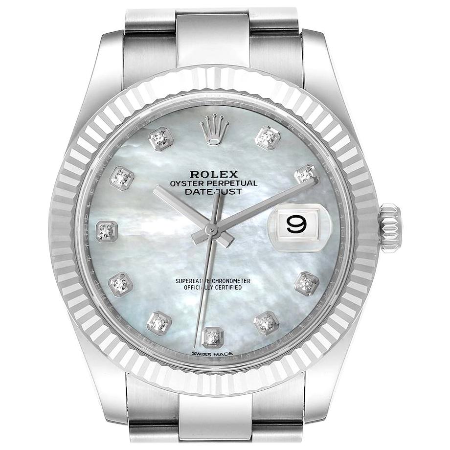 Rolex Datejust 41 Steel White Gold MOP Diamond Mens Watch 126334 Box Card
