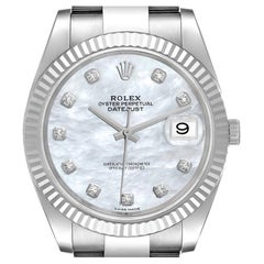 Rolex Datejust 41 Steel White Gold MOP Diamond Mens Watch 126334 Box Card