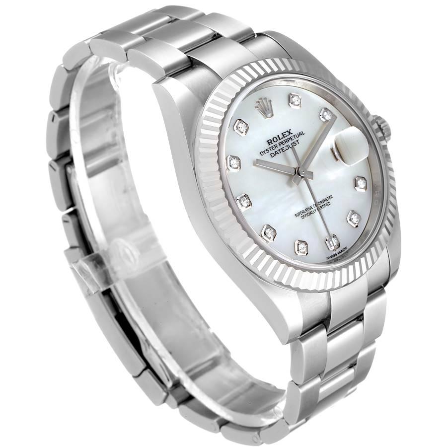 Rolex Datejust 41 Steel White Gold MOP Diamond Mens Watch 126334 In Excellent Condition For Sale In Atlanta, GA