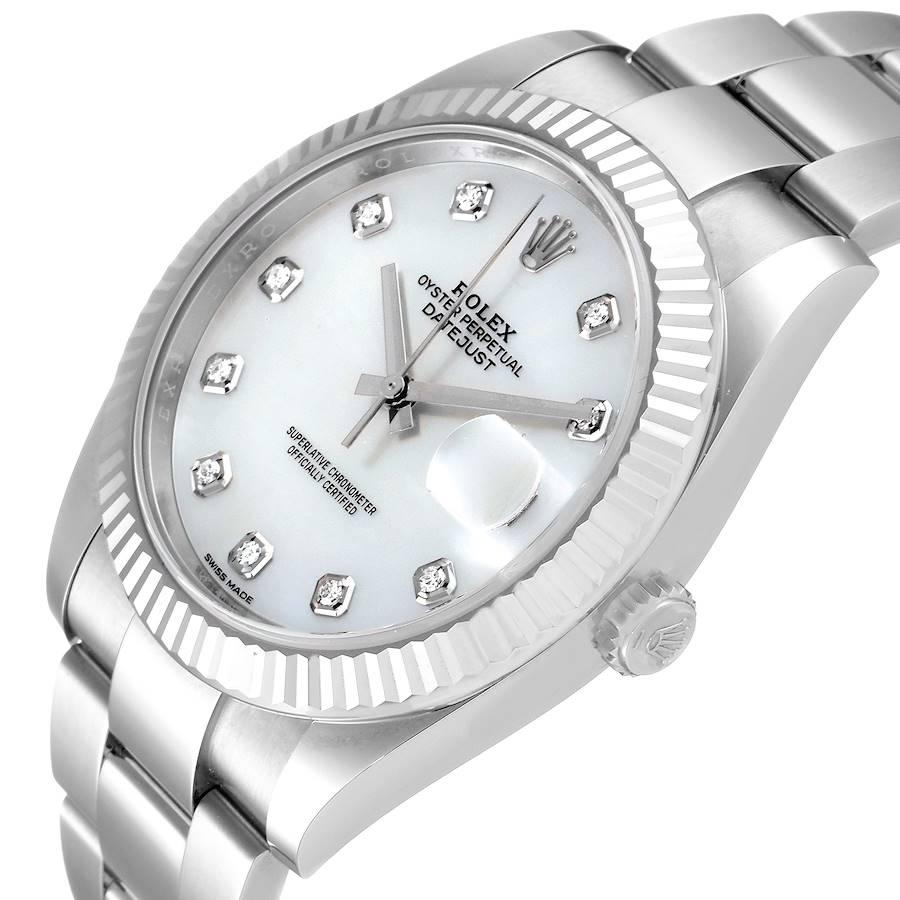 Rolex Datejust 41 Steel White Gold MOP Diamond Mens Watch 126334 For Sale 1