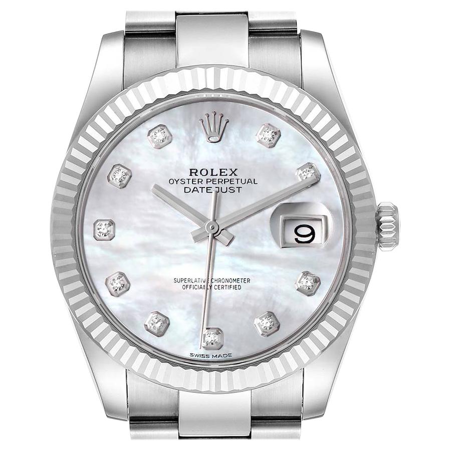 Rolex Datejust 41 Steel White Gold MOP Diamond Mens Watch 126334 For Sale