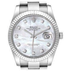 Rolex Datejust 41 Steel White Gold MOP Diamond Mens Watch 126334