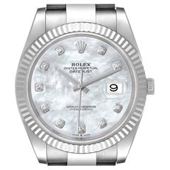 Rolex Datejust 41 Steel White Gold MOP Diamond Mens Watch 126334 Unworn