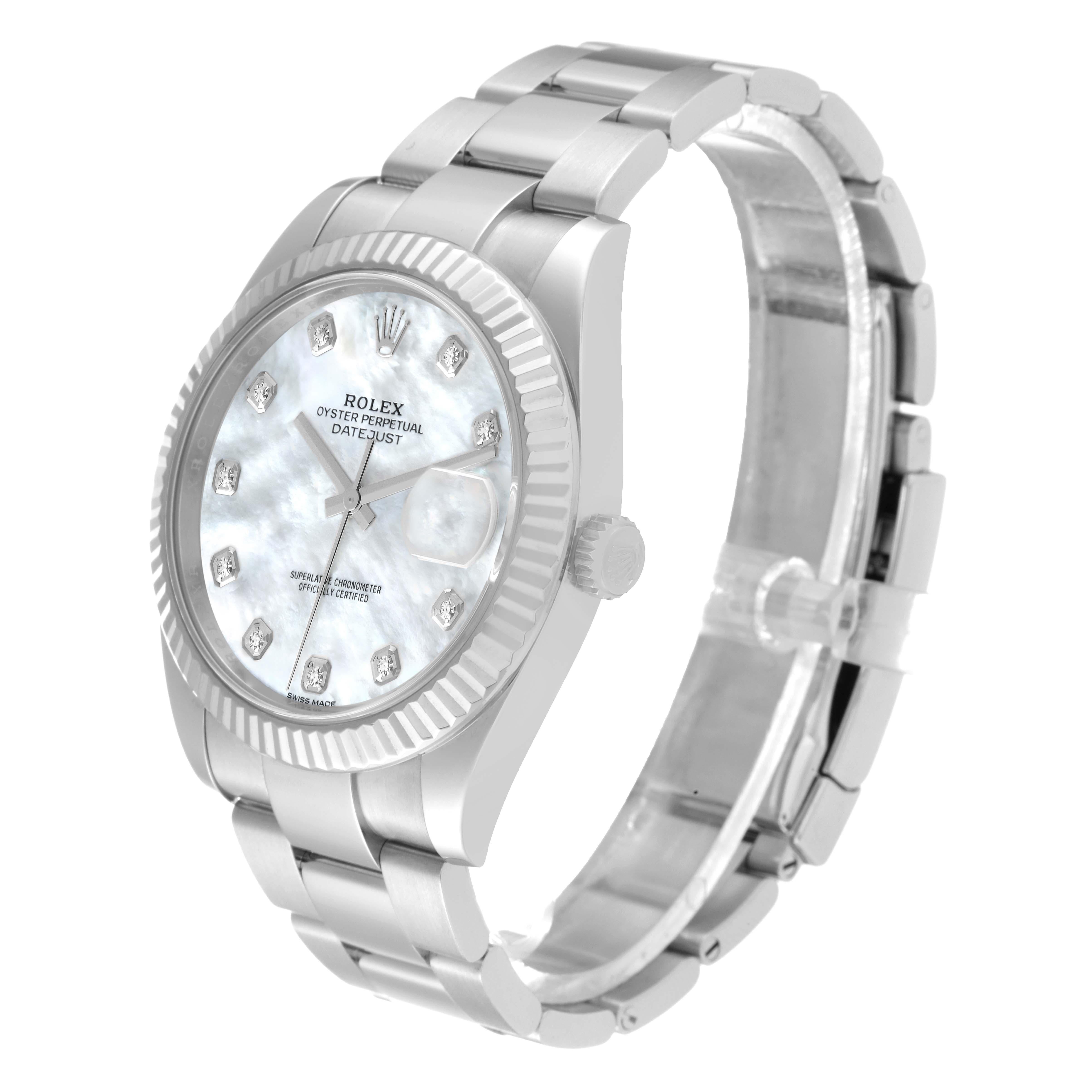 Rolex Montre Datejust 41 en acier, or blanc, nacre et diamants pour hommes Excellent état à Atlanta, GA
