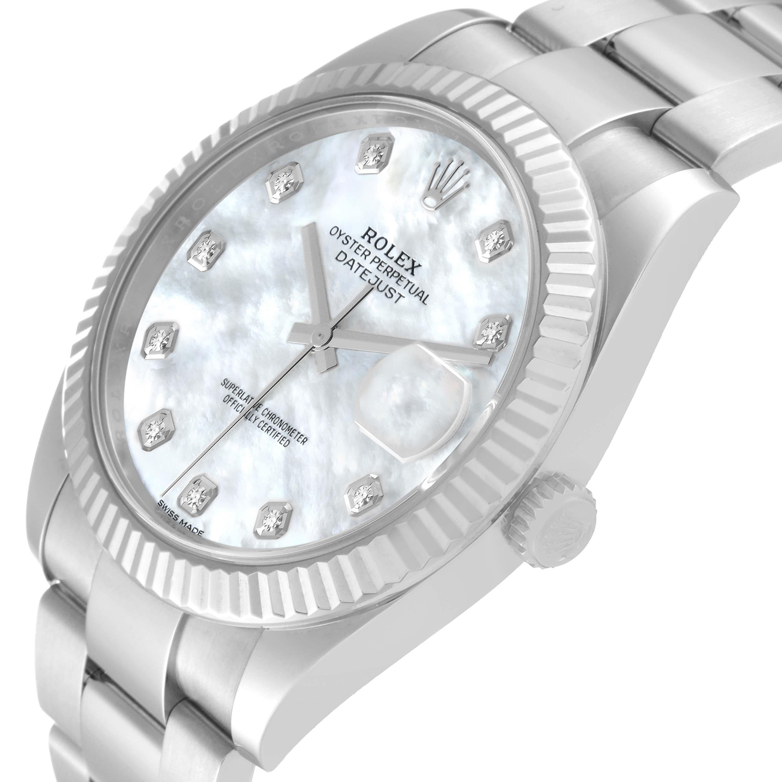 Rolex Datejust 41 Steel White Gold Mother Of Pearl Diamond Dial Mens 1