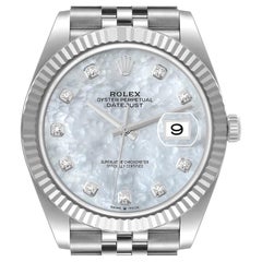 Rolex Datejust 41 Steel White Gold Mother of Pearl Diamond Dial Mens Watch 12633