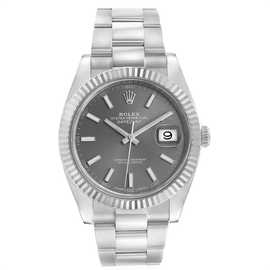 Rolex Datejust 41 Steel White Gold Rhodium Dial Men's Watch 126334 In Excellent Condition In Atlanta, GA