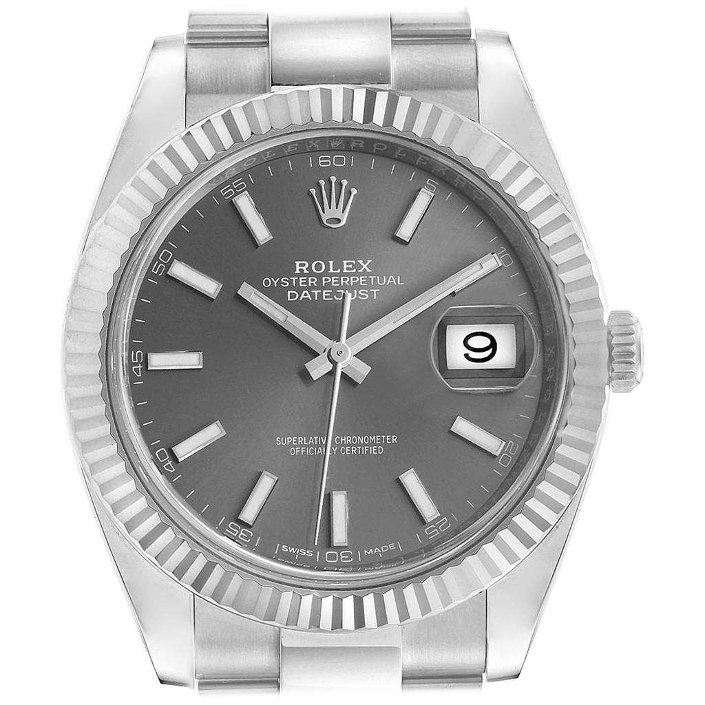 Rolex Datejust 41 Steel White Gold Rhodium Dial Men's Watch 126334