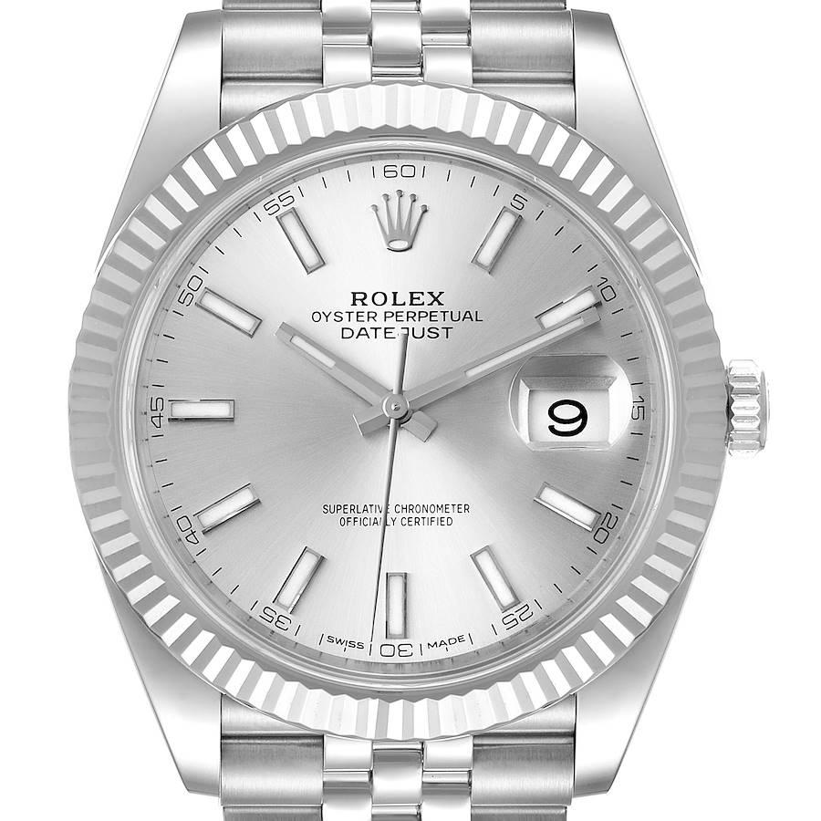 Rolex Datejust 41 Steel White Gold Silver Dial Mens Watch 126334 Box Card