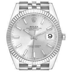 Rolex Datejust 41 Steel White Gold Silver Dial Mens Watch 126334 Box Card